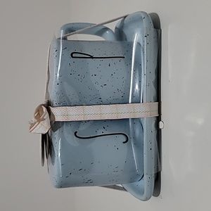 Rae Dunn Baby Blue Speckled Mini Mug Salt and Pepper Shakers with Tray